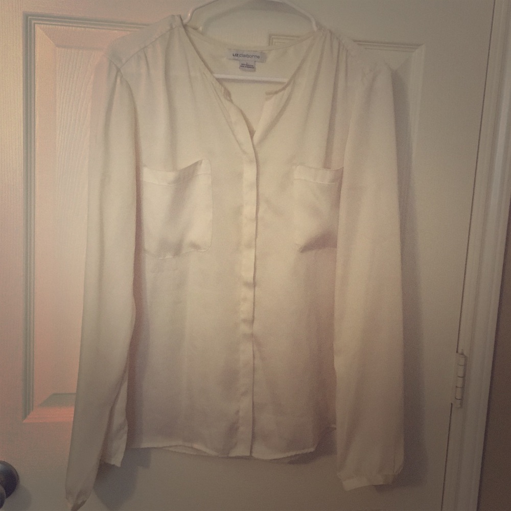 Silky Creme Button Down Blouse with Pockets